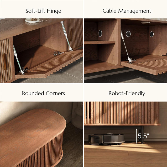 Fully-Assembled Mid Century Modern TV Stand for 75+ Inch TV, Sliding Door Entertainment Center with Storage, Wood TV Console, Media Console for Living Room Bedroom(Walnut, 94.49")