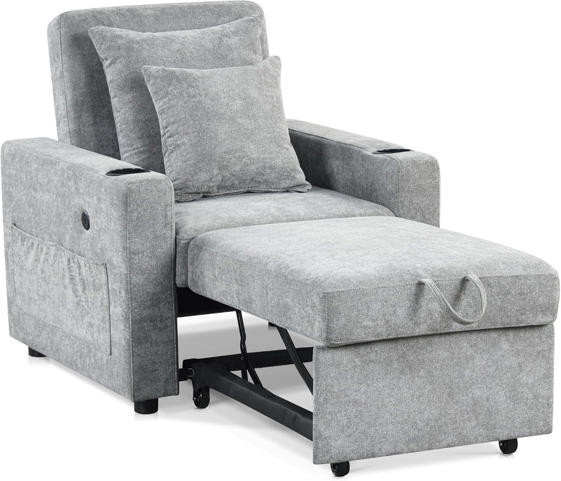 Convertible Sleeper Chair Bed With Linen Upholstery