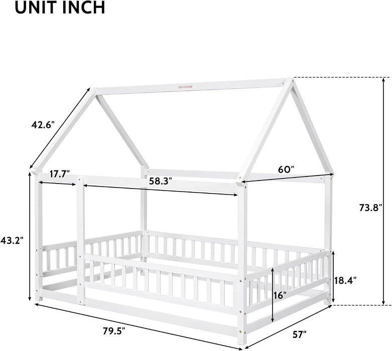 Full Size Wooden Montessori Farmhouse Playhouse Bed
