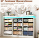 71" Wide 46" Tall Large Farmhouse 12 Drawers Dresser for Bedroom with LED Light and Power Outlets,Wood Rustic 12 Chests of Drawers for Closet,Tall Storage Dresser Organizer for Bedroom(White)