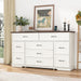 Farmhouse 9 Drawer Dresser for Bedroom,63” Wood Dresser & Chest of Drawers with Power Outlets,Large & Wide Dressers for Bedroom,Tall Storage Dresser Organizer(White)