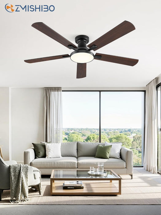 52 Inch Ceiling Fans with Lights, Flush Mount Low Profile Ceiling Fan with 6 Speeds & 3CCT, Smart Remote&App Control, Dimmable 24W LED Light, Quiet DC Motor for Living Room Bedroom,Black