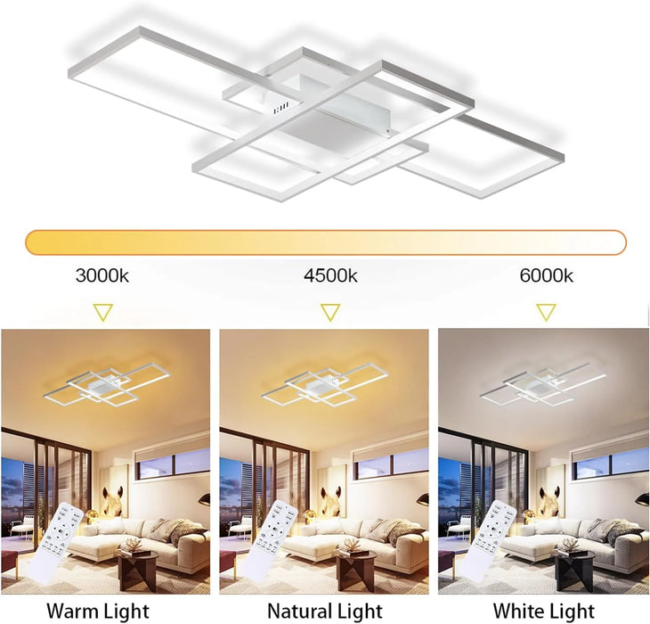 Ceiling Light Dimmable LED Chandelier with Remote Control, Modern 50W 3-Layer Square Ceiling Lamp Acrylic Flush Mount Ceiling Lights Fixtures for Bedroom Dining Living Room Kitchen(White)