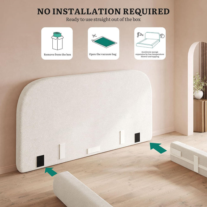 King Size Bed Frame, Velvet Upholstered Platform Bed Frame with Headboard, Soft Cloud Bed with Footboard, Rounded Corners, 10 Seconds Easy Assembly, Beige (Not Include Box Spring)