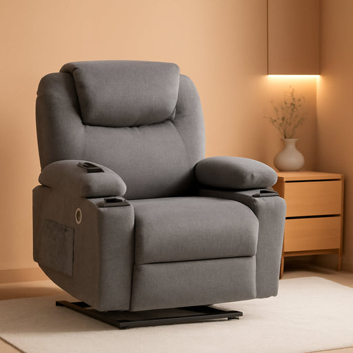 Large Power Lift Recliner Chair Sofa with Massage and Heat for Big and Tall Elderly People, 3 Positions, Cup Holders, and USB Ports, Extended Footrest, Fabric 7516 (Large,Dark Grey)