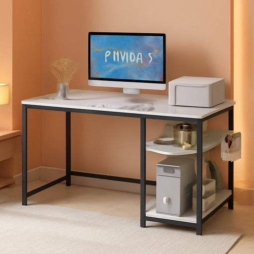 43 Inch L Shaped Computer Desk with Reversible Side Storage Shelves, Small Corner Desk for Small Space Home Office,Writing Study Table PC Desk for Bedroom,White Marble