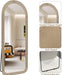 Full Length Mirror 56"X20" Arch Floor Mirror with Stand Arched Full Body Mirror Standing Hanging or Leaning against Wall for Bedroom Flannel Wrapped Wooden Frame Milk Tea