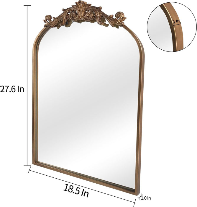 Antique Mirror,Gold Traditional Vintage Ornate Baroque Arched Brass Wall Mounted Mirrors for Entryway/Fireplace/Living Room/Hallway/Bathroom 19"X27"