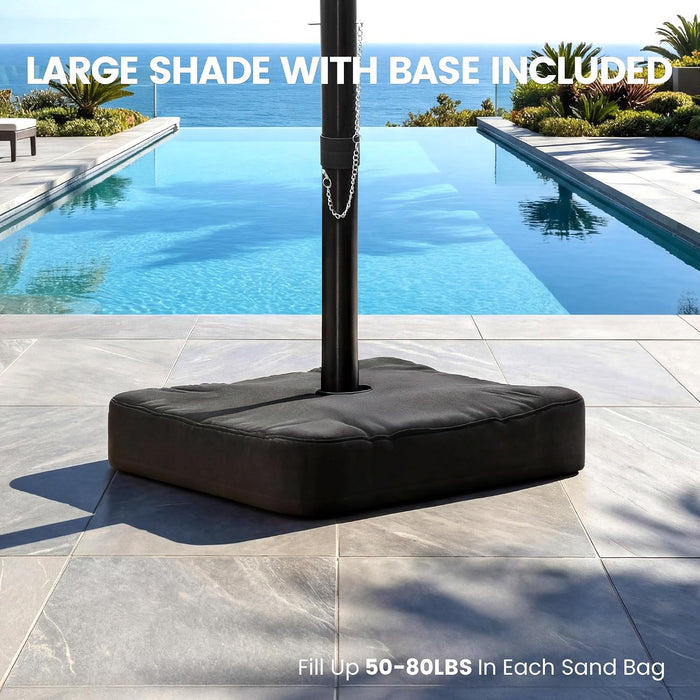 10FT Outdoor Patio Umbrella with Base Included, Heavy-Duty Frame Cantilever Offset Umbrella with 360° Rotation & Infinite Tilt, Uv-Resistant Water-Repellent Shade for Patio, Poolside, Backyard, Beige
