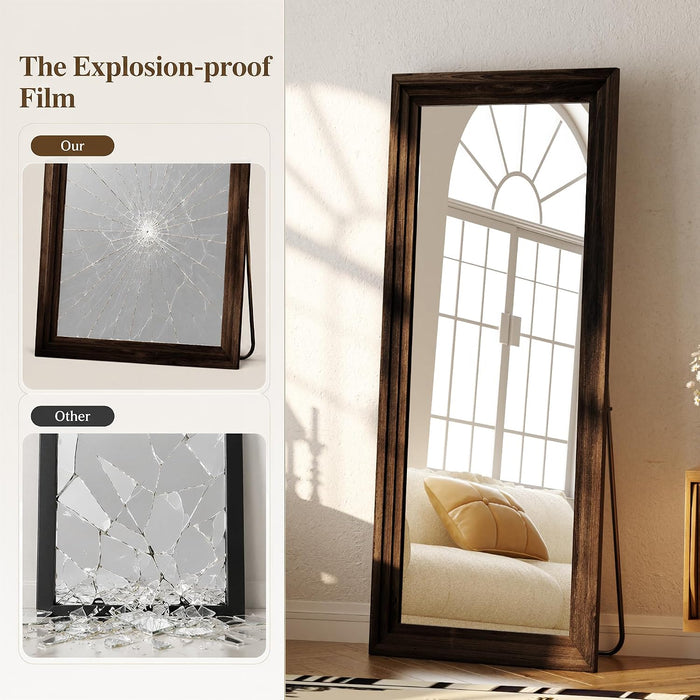 Full Length Mirror with Solid Wood Frame, 71"X30" Floor Mirror, Brown