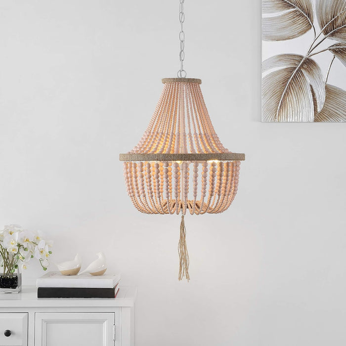 Handcrafted BeadedBlushPink Three Light Pendant Chandelier