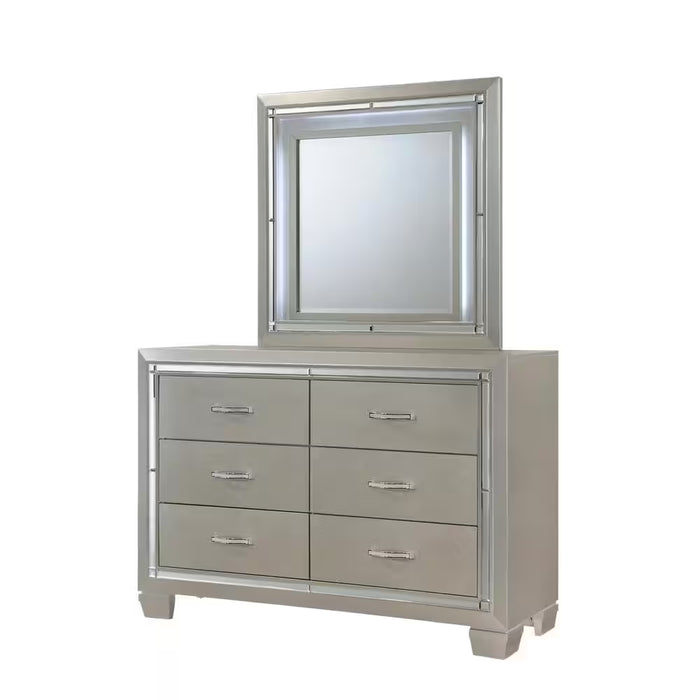 Glamour Youth 6-Drawer Dresser & Mirror W/ LED Light Set in Champagne