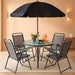 6 Piece Folding Patio Dining Set,Small Metal Outdoor Garden Patio Table and Chair Set W/Umbrella for Lawn,Deck,Backyard,Black