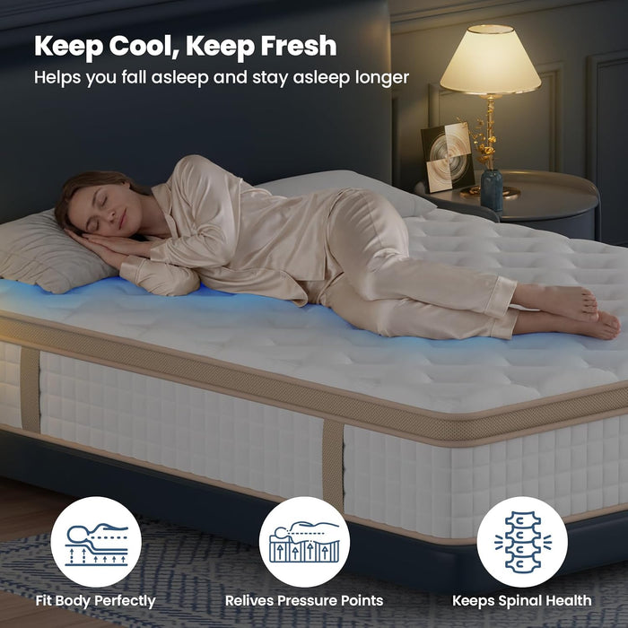 Queen Mattress, 12 Inch Cooling Hybrid Mattress in a Box, Medium Firm