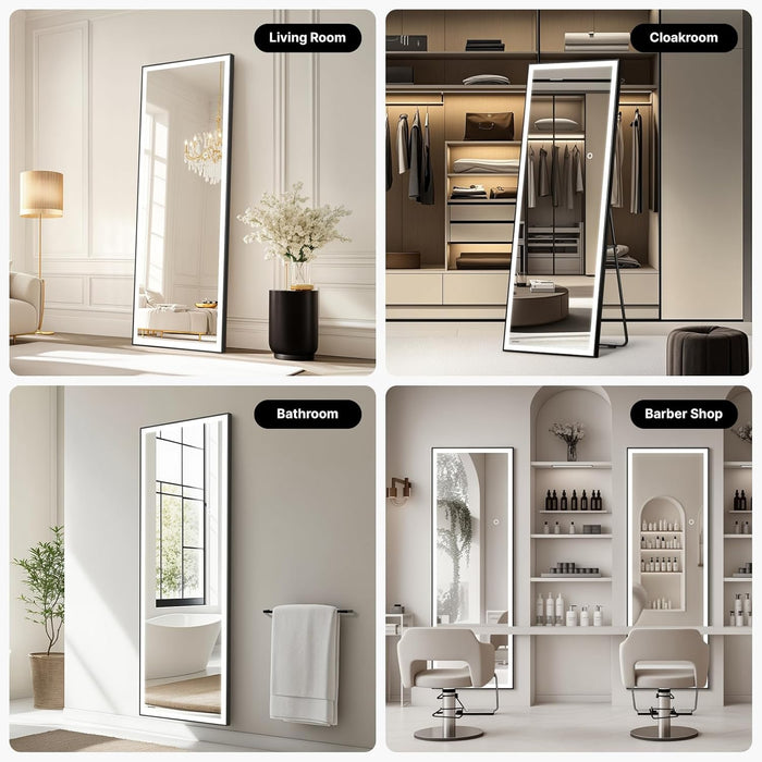 56×18 LED Full Length Mirror with Lights - Wall Mounted Vertical Vanity Mirror for Bedroom & Bathroom, Full Body Backlit, Adjustable Brightness, Tempered Glass