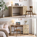 Rattan Home Office Desk with Drawer, 59" Farmhouse Boho Executive Desk with Storage Cabinet, Large Computer Writing Table Vanity Desk for Office, Study, Living Room, Light Oak