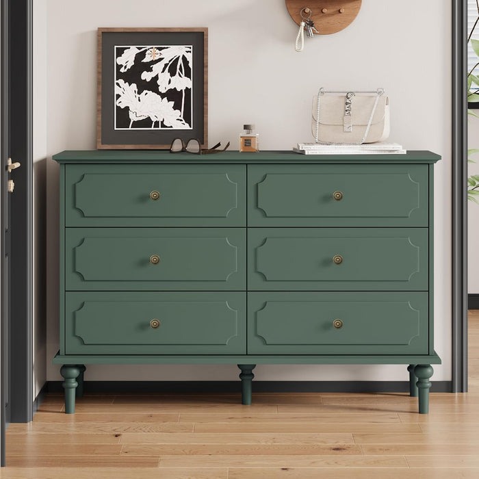 Dresser for Bedroom with 6 Drawers, 47" Vintage Chest of Drawers