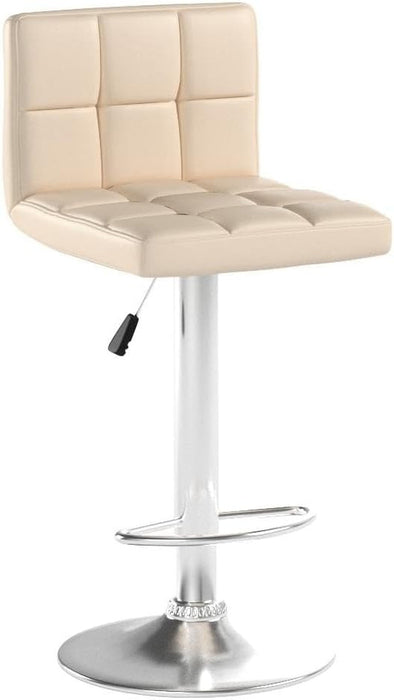 Bar Stools Modern PU Leather Adjustable Swivel Barstools, Armless Hydraulic Kitchen Counter Bar Stool Extra Height Square Island Barstool with Back Set of 2 (Leather, Beige)