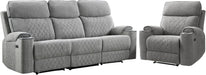 2-Piece Electric Recliner Sofa Set with Charging Port, Include Single Power Reclining Chair and 3-Seater Reclining Sofa for Living Room, Light Grey