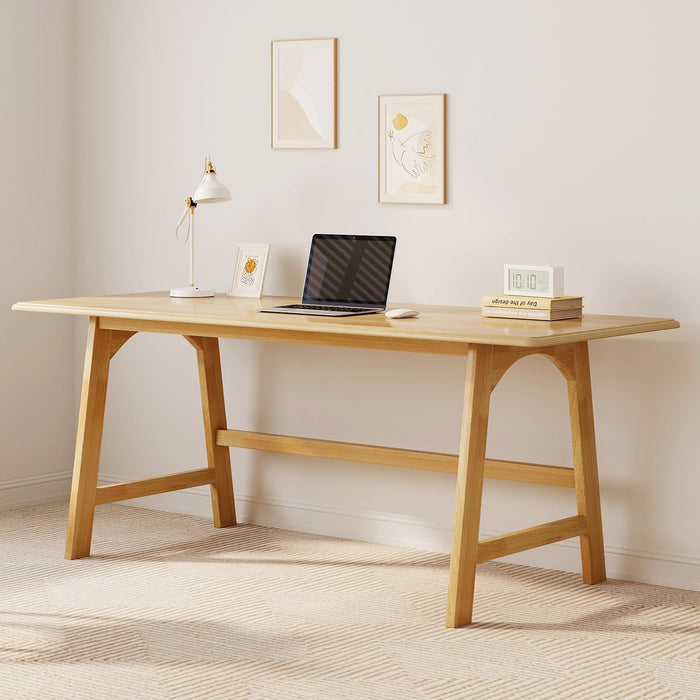 Solid Wood Writing Table - 60" W Minimalist PC Computer Desk, Oak