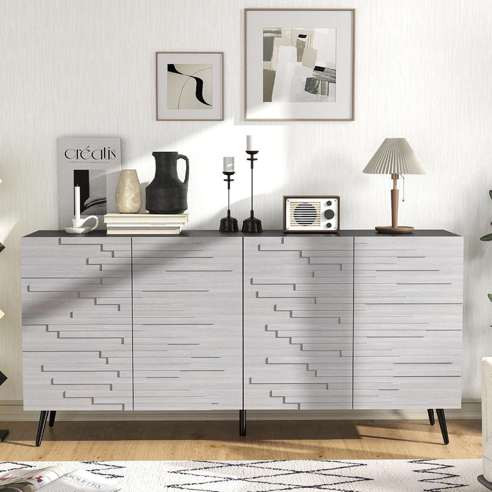 Modern Credenza Storage Cabinet: 63" Grey and Black Sideboard Buffet