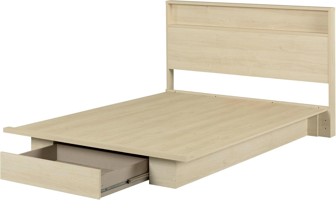 Fusion Platform Bed and Headboard with Storage Shelf Set, Full/Queen, Bleached Oak