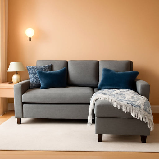 Compact Gray Linen Sectional Sofa with Chaise Lounge