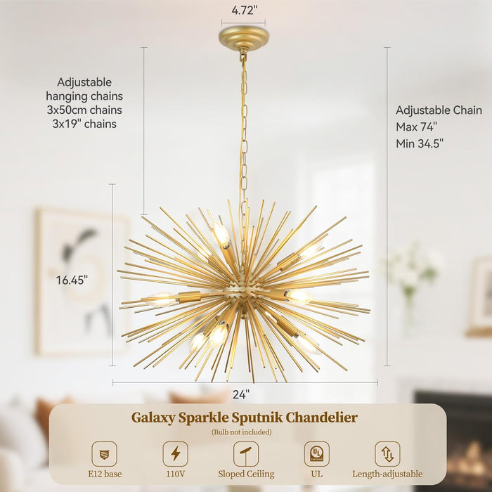 24Inch Golden Gleaming SputnikChandelier With Nine Lights