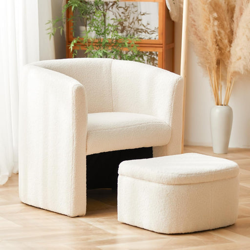 Cream PlushSherpa Barrel Armchair With Storage Ottoman