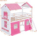 TwinOverTwin HousePlayhouse Bunk Bed PinkWhite Windows