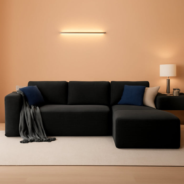 106 Inch Modular Sectional Sofa Black CorduroyFabric