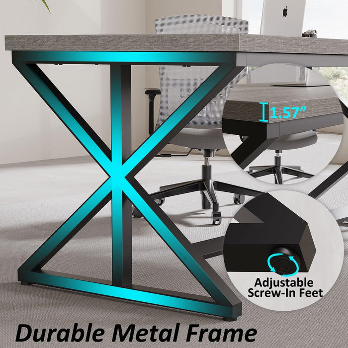 Computer Desk, Industrial PC Laptop Office Desk, Farmhouse Gaming Desk with Spacious Desktop, Rustic Wood Metal Writing Study Work Table for Home Office Bedroom, 47 Inch, Grey Oak