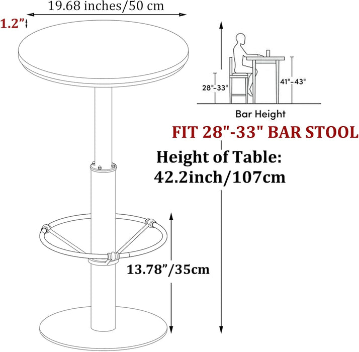 42" Tall Rustic Industrial Bar Table-19.68" Dia round Wooden Top Metal Bar Height Adjustable Standing Pub Table-Dining Room Bistro Table-Cocktail Table