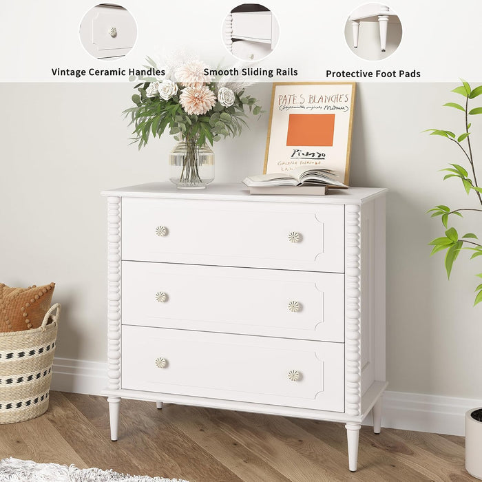 3 Drawer Dresser for Bedroom, 32" Wide Chest of Drawers, White