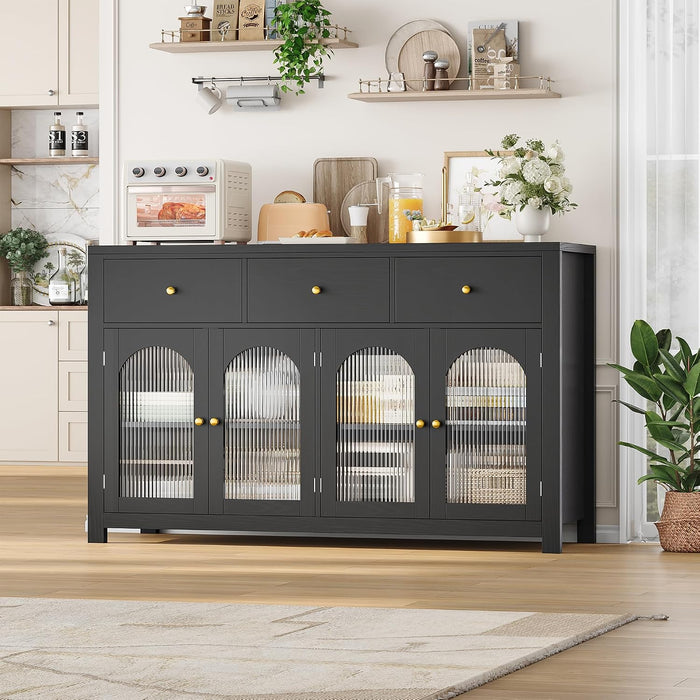 Buffet Cabinet with Storage, Kitchen Storage Cabinet for Home | 55.1" Large Sideboard Buffet, Farmhouse Kitchen Cabinet, Wood Coffee Bar Table for Kitchen, Black