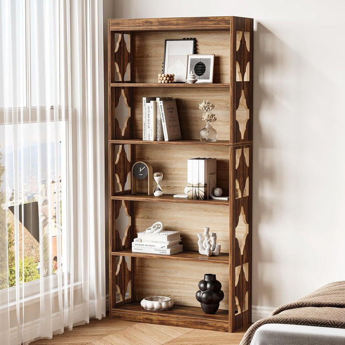 Tall Five Tier Engineered Wood Bookshelf Freestanding