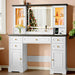 White Farmhouse Vanity Desk With Illuminated Mirror