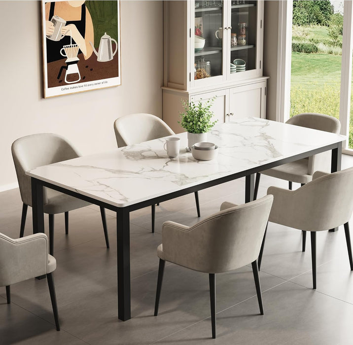 78In Industrial Dining Table for 6 People | Kitchen Farmhouse Table Mortise Tenon, Wood Office Table for Home Living Room, Metal Support 350Lb, Marble