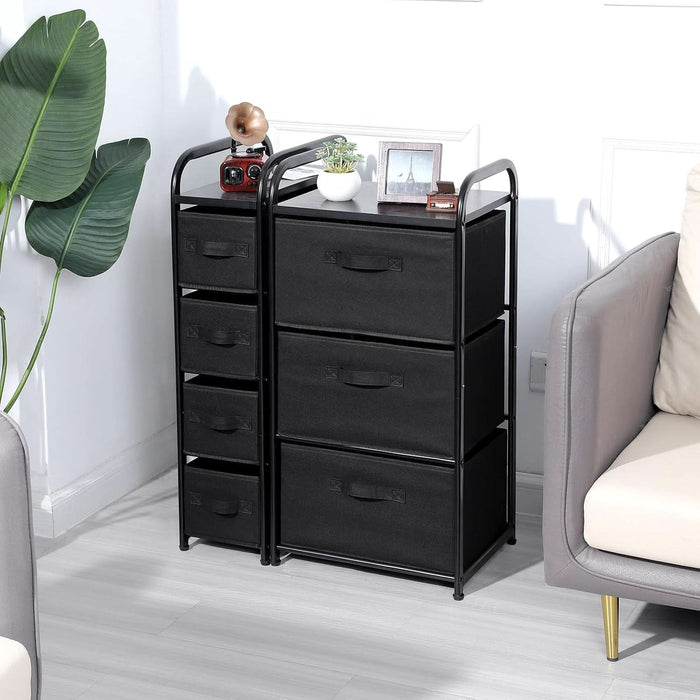 4 Drawer Narrow Fabric Dresser Storage Tower With Wood Top Black 4 Drawer Narrow Fabric Dresser Storage Tower With Wood Top Black