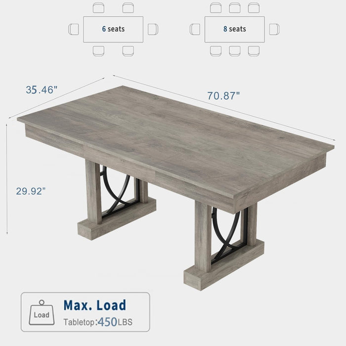 Wooden Dining Table for 6-8 People with 2 Large Drawers, 71 in Long Farmhouse Rectangular Kitchen Dining Table & Thick Table Top, Sturdy Frame, for Big Family, Dinette, Rustic Gray