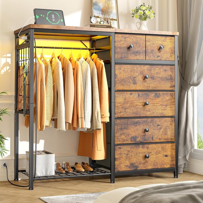 Brown Walnut StorageOrganizer Dresser With RGBLights