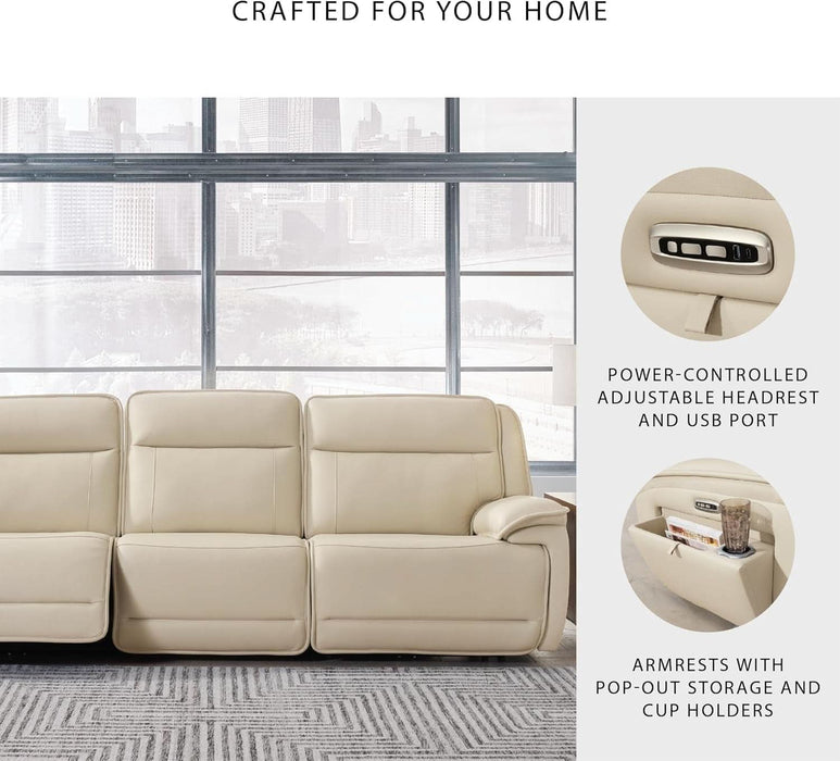 Double Deal Modern Leather Match 3-Piece Power Reclining Sofa Sectional with Adjustable Headrest, USB Ports, Storage and Cup Holders, Beige