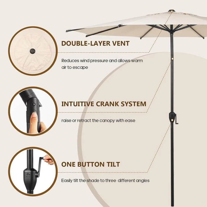 9Ft Outdoor Patio Umbrella W/ Push Button Tilt & Crank, 8 Ribs, Beige