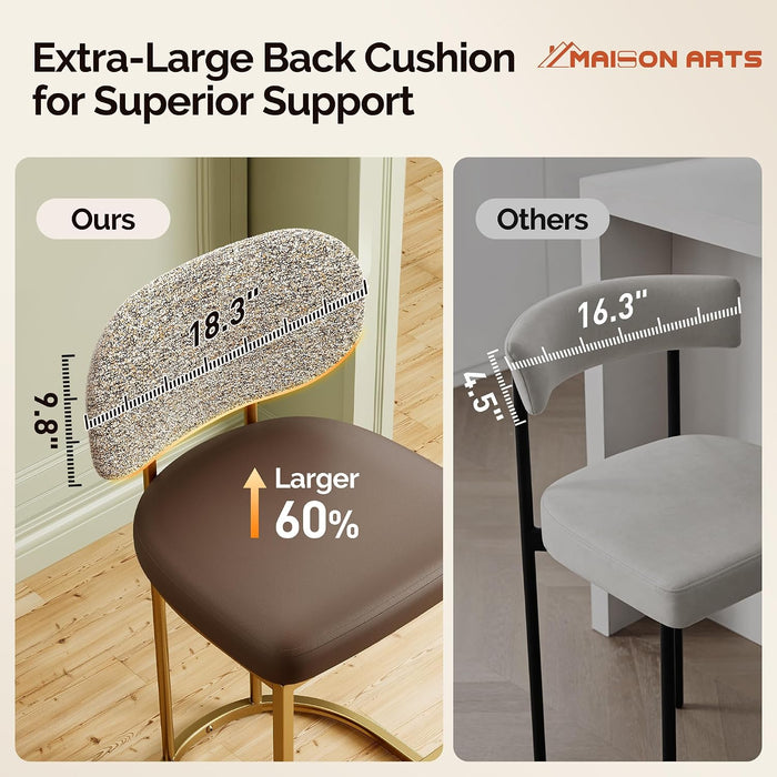 Counter Height Bar Stools Set of 3, Kitchen Barstools with Back | 24 Inch Modern Bar Stool, Metal Gold Barstool for Kitchen Island, Faux Leather Countertop Stools, Taupe