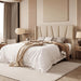 Queen Size Platform Linen Bed Frame with Headboard, Beige