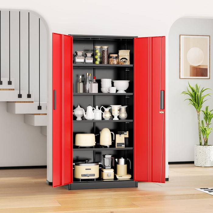 72 Inches Black Red Powdercoated Industrial Cabinet