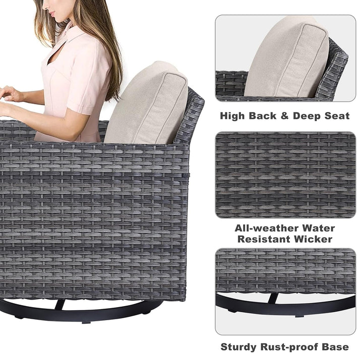 6 Piece Outdoor Furniture Patio Wicker Sofa Set, Oversize Outdoor Swivel Rocker Chairs with Rattan Ottomans, Conversation Sets Patio Furniture Come with Removable Washable Cushion
