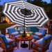 9 Ft Solar Umbrella 32 LED Lighted Patio Umbrella Table Market Umbrella with Tilt and Crank Outdoor Umbrella for Garden, Deck, Backyard, Pool and Beach (Black and White)