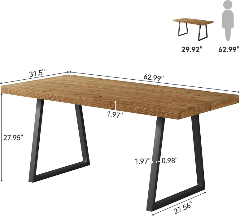 63" Industrial Executive Desk, Solid Wood Computer Laptop Desk with Strong Metal Legs, Study Writing Table Business Workstation for Home Office, Small Conference Table