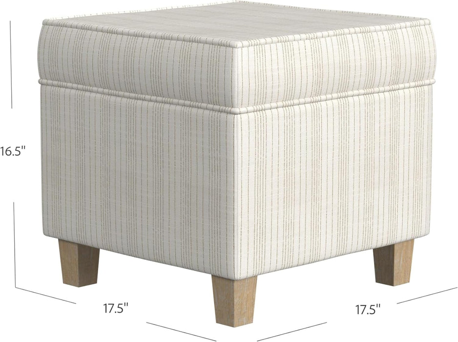 Home Decor Classic Square Storage Ottoman with Lift off Lid | Ottoman with Storage for Living Room & Bedroom, Marigold Pinstripe Cream Fabric